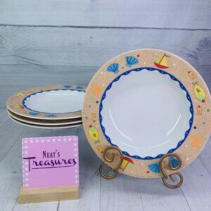 Studio Nova Jenny Faw SOFT SEA Fish Shells Boat Tree Rim Pasta Soup Bowls Set 4